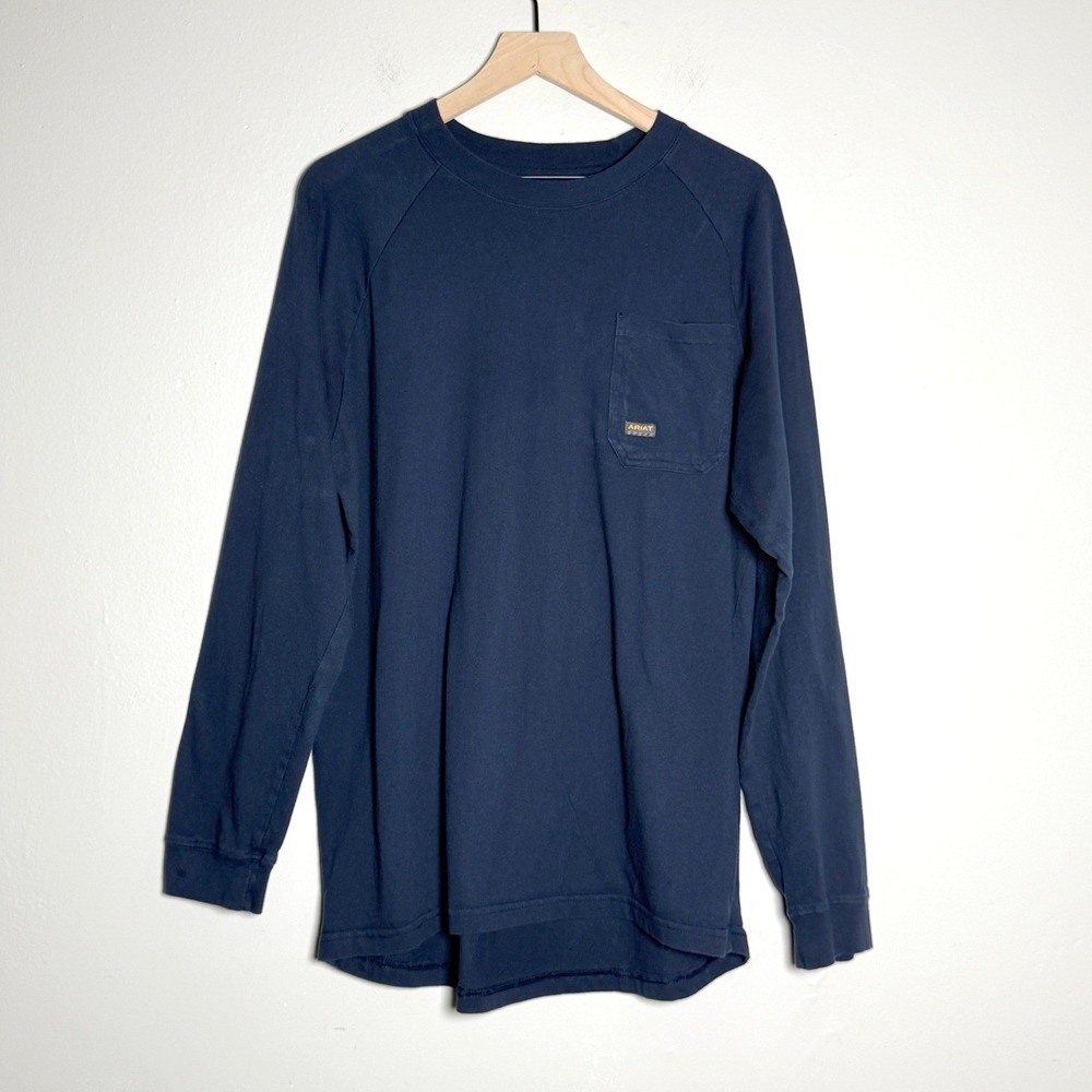 Ariat Mens Rebar Shirt Large Blue Long Sleeve Outdoors Active Crew Neck